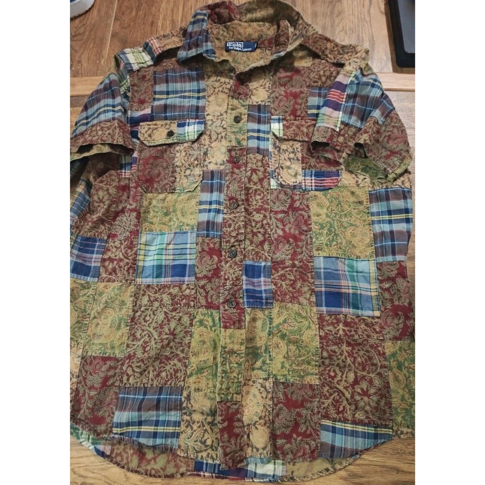 VTG Polo Ralph Lauren Camp Shirt Mens XL Patchwork Paisley Plaid Madras